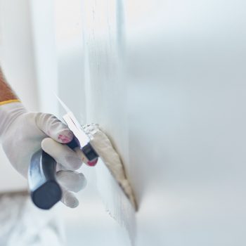 Man Repairing The Wall With Trowel